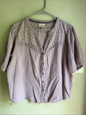 Knox Rose Lavender Eyelet Button-Front Blouse